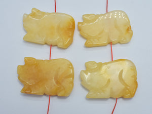 Yellow Jade, Animal - Carved Pig, 42x28mm-BeadDirect