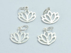4pcs 925 Sterling Silver Charms, Lotus Flower Charms, 11x10mm-BeadDirect
