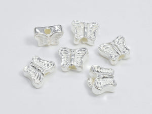 4pcs 925 Sterling Silver Beads, Butterfly Beads, 6x4.8mm, 2.6mm Thick-Metal Findings & Charms-BeadDirect