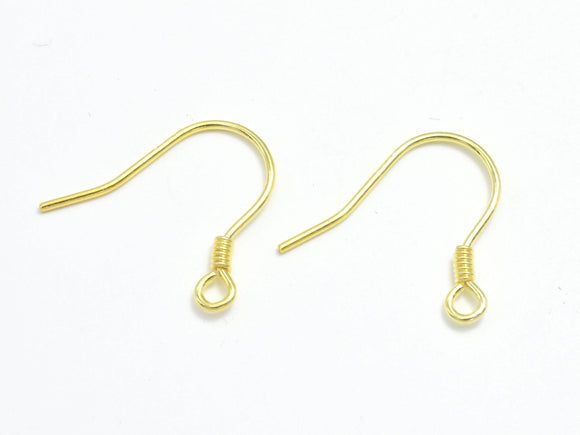 10pcs 24K Gold Vermeil Earring Hook, Fishhook, 925 Sterling Silver Earring Hook, 15x10mm-Metal Findings & Charms-BeadDirect