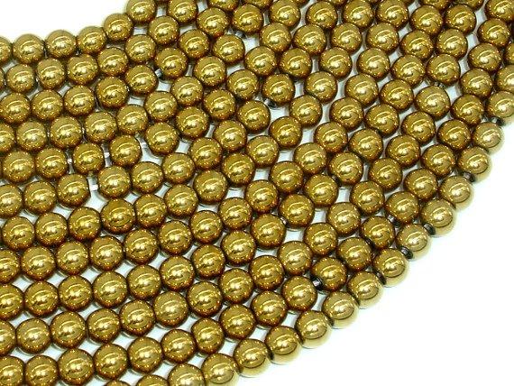 Hematite Beads-Gold, 6mm Round Beads-Gems: Round & Faceted-BeadDirect