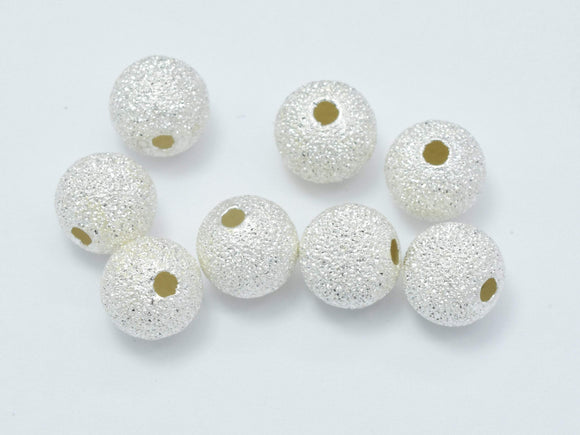 6pcs 925 Sterling Silver Beads, Stardust Silver Beads, 6mm Round-Metal Findings & Charms-BeadDirect