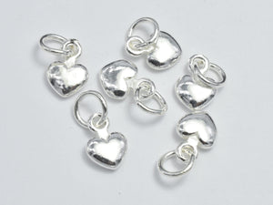 4pcs 925 Sterling Silver Charms, Heart Charms, 6mm-BeadDirect