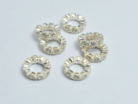 4pcs 925 Sterling Silver Beads, White CZ Spacer, 7.4mm-BeadDirect