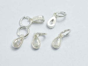 4pcs 925 Sterling Silver White Cubic Zirconia Teardrop Charms, 4x7mm-BeadDirect