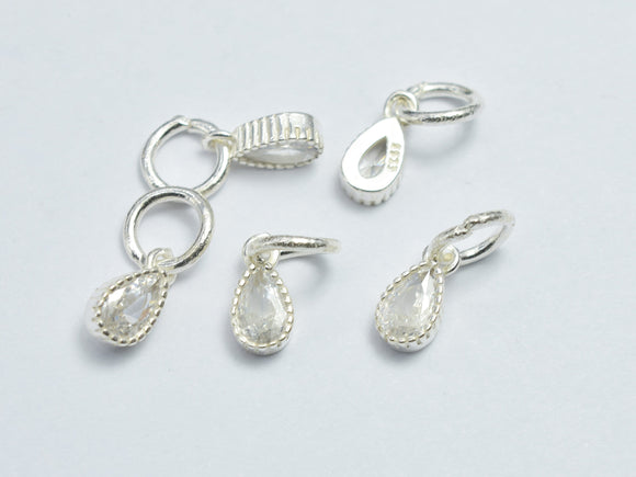 4pcs 925 Sterling Silver White Cubic Zirconia Teardrop Charms, 4x7mm-BeadDirect