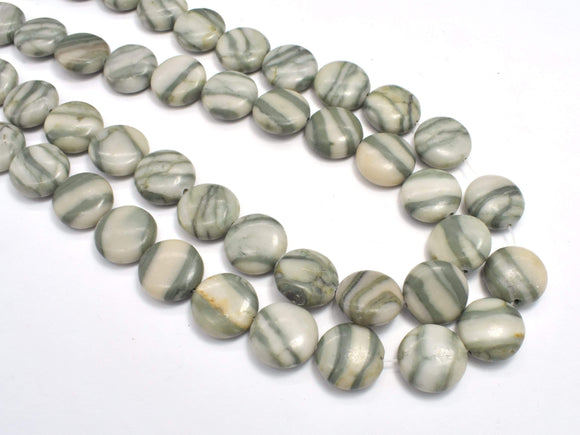 Green Zebra Jasper Beads, 14mm Coin Beads-Gems:Oval,Rectangle,Coin-BeadDirect