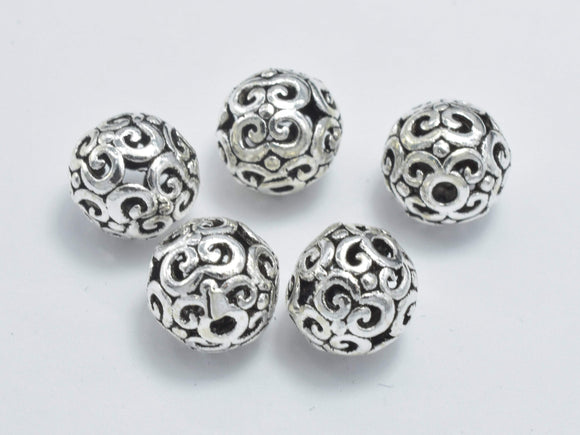 2pcs 925 Sterling Silver Beads-Antique Silver, 8.5mm Round Beads-Metal Findings & Charms-BeadDirect