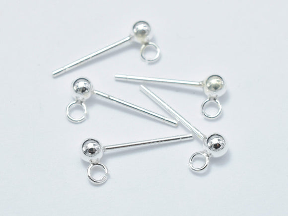 10pcs (5pairs) 925 Sterling Silver Ball Earring Stud Post with Open Loop-Metal Findings & Charms-BeadDirect
