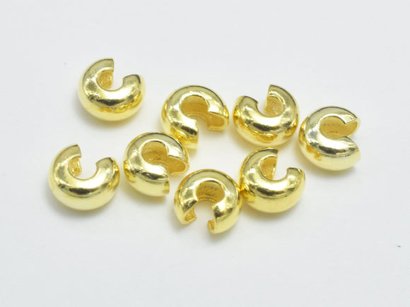 20pcs 24K Gold Vermeil Crimp Cover, 925 Sterling Silver Crimp Cover Beads, 3mm-Metal Findings & Charms-BeadDirect