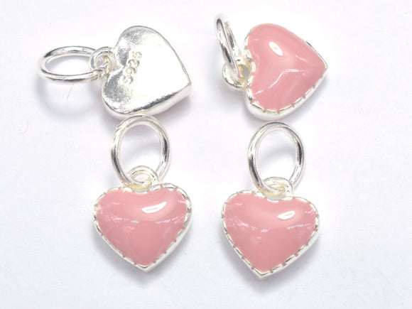 2pcs 925 Sterling Silver Charm-Enamel Pink Heart Charm, Heart Pendant-Metal Findings & Charms-BeadDirect