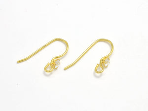 4pcs 24K Gold Vermeil Earring Hook, 925 Sterling Silver Earwire, Fishhook, 15x10mm-Metal Findings & Charms-BeadDirect