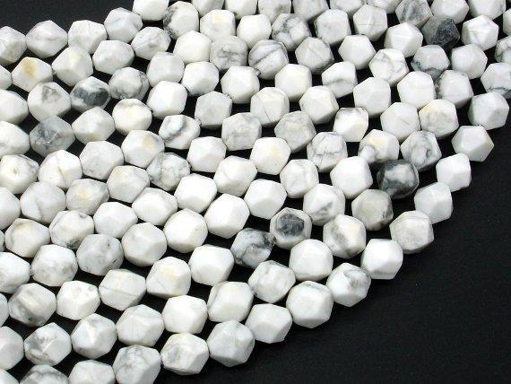 White Howlite Beads, 8mm Star Cut Faceted Round, 14.5 Inch-Gems: Round & Faceted-BeadDirect