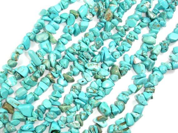 Howlite Turquoise, Chips Bead, Blue, (4-10) mm, 35 Inch-Gems: Nugget,Chips,Drop-BeadDirect