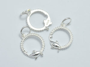 2pcs 925 Sterling Silver Charms, Dolphin Charms, 12.5mm Circle-BeadDirect