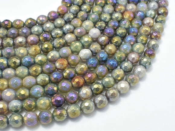 Mystic Coated Indian Agate, Fancy Jasper, 6mm (6.5 mm) Faceted, AB Coated-Gems: Round & Faceted-BeadDirect