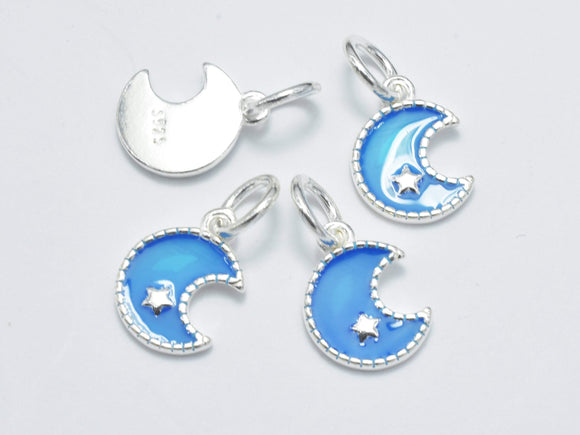 2pcs 925 Sterling Silver Charm-Enamel Blue Moon Charm, Moon Pendant-Metal Findings & Charms-BeadDirect