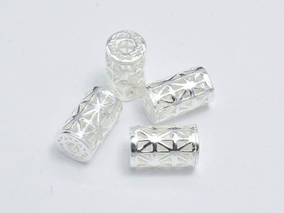 2pcs 925 Sterling Silver Beads, 5x10mm Tube Beads, Big Hole Filigree Beads-Metal Findings & Charms-BeadDirect