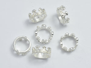 4pcs 925 Sterling Silver Crown Beads, 7.5mm, Big Hole Crown Beads-BeadDirect