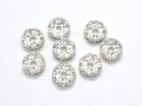 Rhinestone, 8mm, Finding Spacer Round, Clear, Silver plated Brass, 30 pieces-Metal Findings & Charms-BeadDirect
