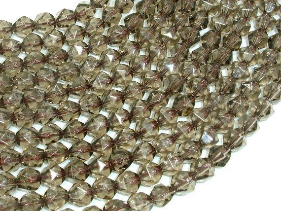 Smoky Quartz Beads, 8mm Star Cut Faceted Round Beads-Gems: Round & Faceted-BeadDirect