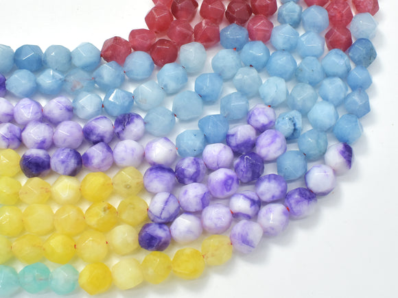 Jade-Multi color, 8mm Faceted Star Cut Round-BeadDirect