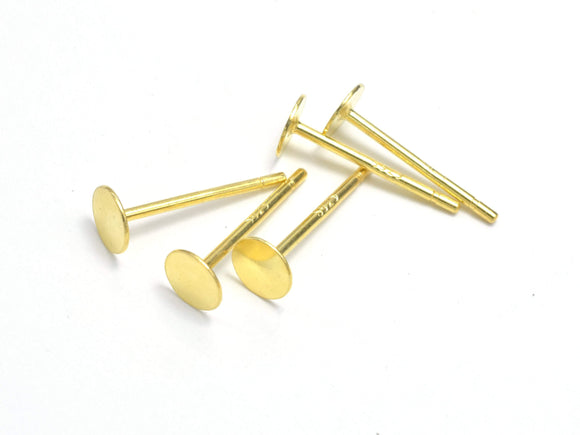 20pcs (10pairs) 24K Gold Vermeil Flat Pad Earring Stud Post, 925 Sterling Silver Earring Stud Post 11mm-Metal Findings & Charms-BeadDirect