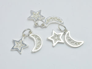 2sets 925 Sterling Silver Charms, Moon and Star Charms, Moon 11x6.8mm, Star 10mm-BeadDirect