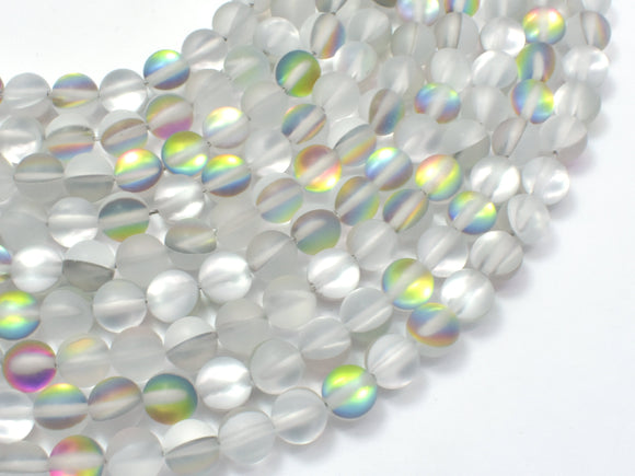 Matte Mystic Aura Quartz-Silver, Rainbow, 8mm-Gems: Round & Faceted-BeadDirect