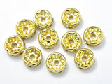 Rhinestone, 6mm, Finding Spacer Round,Clear, Gold plated Brass, 30 pieces-Metal Findings & Charms-BeadDirect
