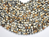 Rain Flower Stone, Creamy White, Black, 6mm Round Beads-Gems: Round & Faceted-BeadDirect