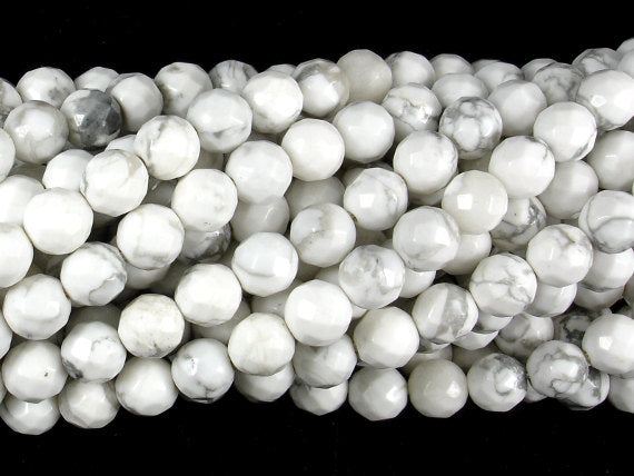 White Howlite Beads, Faceted Round, 6 mm-Gems: Round & Faceted-BeadDirect