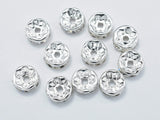 Rhinestone, 6mm, Finding Spacer Round,Clear,Silver plated Brass, 30pcs-Metal Findings & Charms-BeadDirect