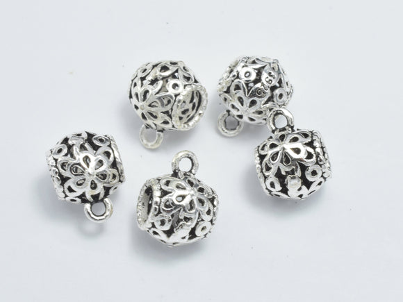 4pcs 925 Sterling Silver Bead Connector-Antique Silver, Filigree Drum, 7x6.8mm-Metal Findings & Charms-BeadDirect