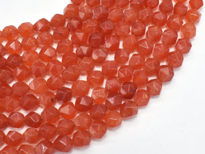 Jade - Orange Red, 8mm Faceted Star Cut Round, 15 Inch-BeadDirect