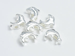 2pcs 925 Sterling Silver Beads- Dolphin, 7x6mm, 3.2mm Thick-Metal Findings & Charms-BeadDirect