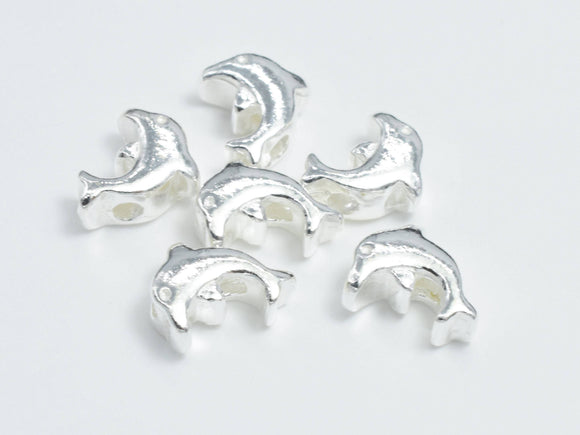 2pcs 925 Sterling Silver Beads- Dolphin, 7x6mm, 3.2mm Thick-Metal Findings & Charms-BeadDirect