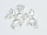 2pcs 925 Sterling Silver Beads- Dolphin, 7x6mm, 3.2mm Thick-Metal Findings & Charms-BeadDirect