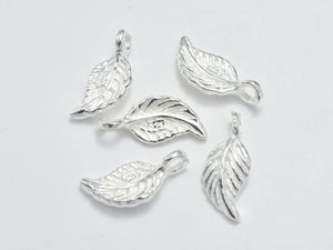 4pcs 925 Sterling Silver Charms, Leaf Charms, 12x5mm-Metal Findings & Charms-BeadDirect