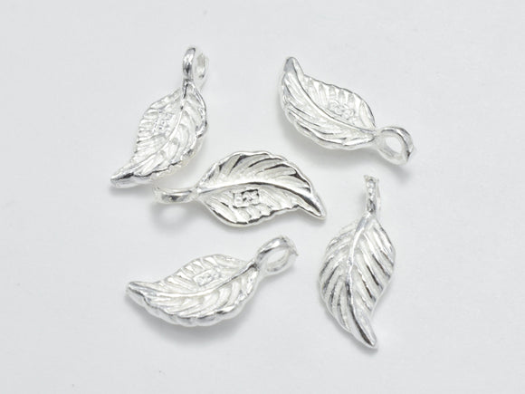 4pcs 925 Sterling Silver Charms, Leaf Charms, 12x5mm-Metal Findings & Charms-BeadDirect