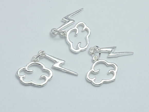 2sets 925 Sterling Silver Charms, Cloud Charms, Lighting Charms, Cloud 14x12mm, Lighting 18x4mm-BeadDirect