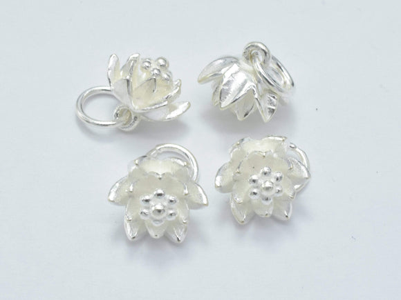 2pcs 925 Sterling Silver Charm, Lotus Flower Charm, 9.5mm-Metal Findings & Charms-BeadDirect