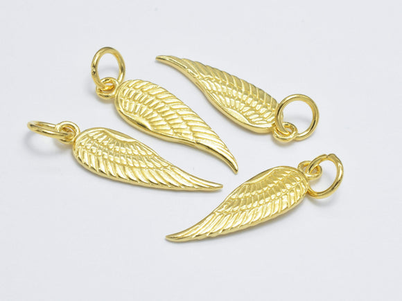 2pcs 24K Gold Vermeil Angel Wing Charm, 925 Sterling Silver Charm, Angel Wing Pendant, 6.5x21mm-Metal Findings & Charms-BeadDirect