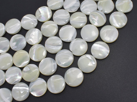 Mother of Pearl, MOP, White, 15mm Coin-BeadDirect
