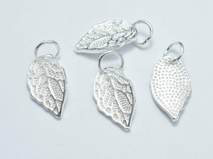 2pcs 925 Sterling Silver Charm, Leaf Charm, 9x15mm-Metal Findings & Charms-BeadDirect