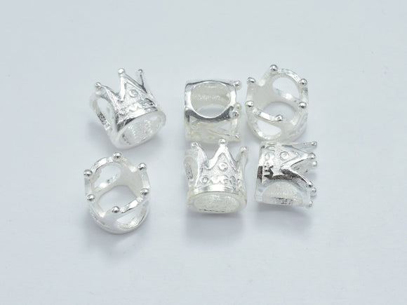 4pcs 925 Sterling Silver Crown Beads, 6.3mm, Big Hole Crown Beads-Metal Findings & Charms-BeadDirect