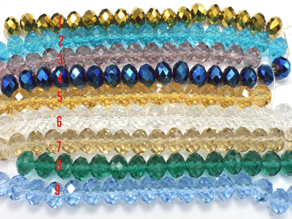 Crystal Glass Beads, 9x12mm Faceted Rondelle Beads, 6 Inch-Pearls & Glass-BeadDirect