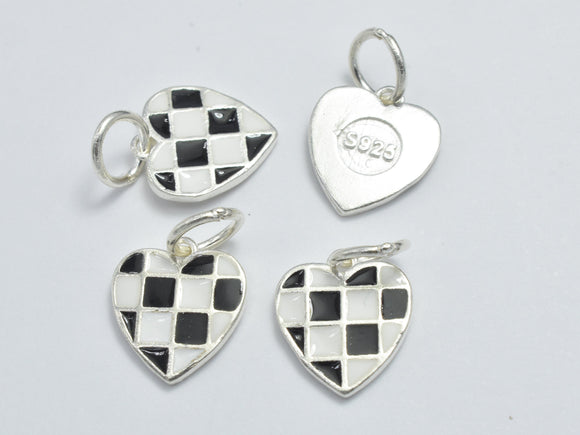 2pcs 925 Sterling Silver Charm - Enamel Heart Charm, Heart Pendant, 9x10mm-BeadDirect