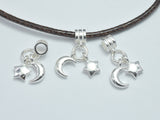 1pc 925 Sterling Silver Charms, Connector, Moon and Star Charms, Moon 7mm, Star 6mm-BeadDirect