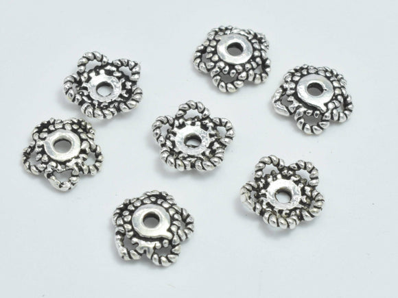 10pcs 925 Sterling Silver Bead Caps-Antique Silver, 6.5x1.8mm Flower Bead Caps-Metal Findings & Charms-BeadDirect